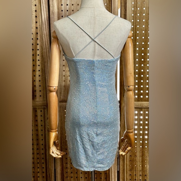 City Studio Juniors Metallic Slip Dress Baby Blue Bodycon Size XS - Picture 7 of 9